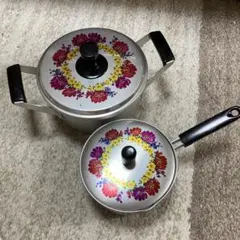 【未使用】昭和レトロ 花柄 両手鍋 片手鍋 セットのサムネイル