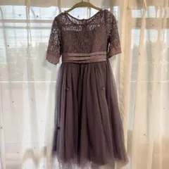 パープル レースドレス 半袖 リボン付き 120-130cm