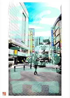【漫画絵】【A4】【渋谷_センター街⑤】【カラー】【送料無料】【即日発送】
