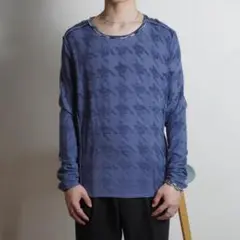 HUGO BOSS デザインニットセーター 千鳥格子 長袖 水色/EW131