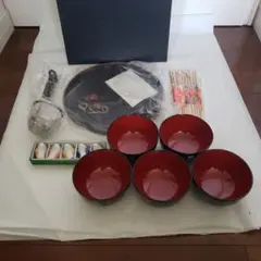 漆器 お椀 5客 箸 5膳 箸置き セットのサムネイル