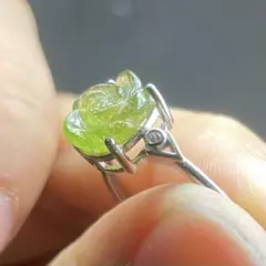 天然石リング　トルマリン　緑　ばらの形　10mm SV925刻印