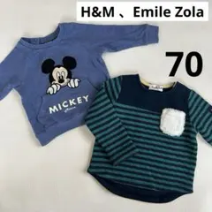 H&M 70 Emile Zola トレーナー2枚セット　ミッキー　ボーダー　青