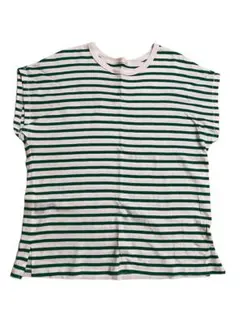 GU ジーユー　白×緑ボーダーフレンチスリーブTシャツ　XL
