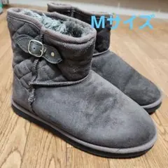 【美品】チャコールグレー スエード ムートンブーツ キルティング ベルト