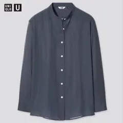 UNIQLO U シアーバンドカラーシャツ 長袖 ダークブルーMのサムネイル