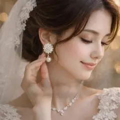 ブライダル イヤリング パール風 ビジュー フラワー 結婚式　パーティー