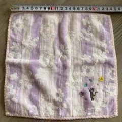 猫と花刺繍のタオルハンカチ