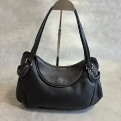 希少【ロンシャン】ワンショルダー ホーボー 三日月 レザー シボ革 黒