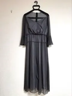 グレー シフォン フレア袖 パーティードレス