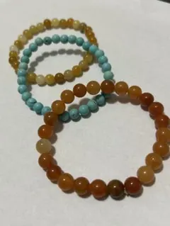 天然石ブレスレット3本セット ターコイズ×オレンジ×イエロー 重ね付け 男女兼用