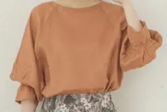 テラコッタ 五分袖 バルーンスリーブ シャツ　麻