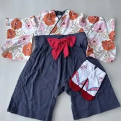 ベビー　袴ロンパース　花柄ロンパース　靴下セット 90cm