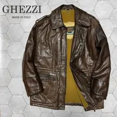 イタリア製 GHEZZI 牛革 レザー カーコート 48 焦茶