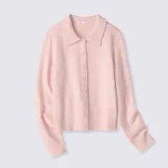 GU パフィータッチニットポロカーディガン ピンク S