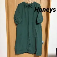 ハニーズ　ロングワンピース　麻　綿　5部袖　M