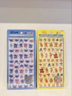 ボンボンドロップシールミニ　スティッチ　プーさん