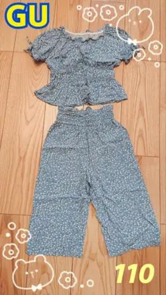 GU　花柄セットアップ　水色　１１０