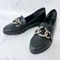 未使用級✨ ヒルズアベニュー ウェーブソール ブラック レザー チェーン 23