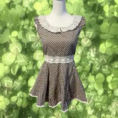 LIZLISA 00s 平成 ブラウン ドット柄 レースミニワンピース