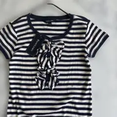 ✨未使用タグ付✨ポロラルフローレン　ボウタイ半袖ボーダーカットソー紺白　ML相当