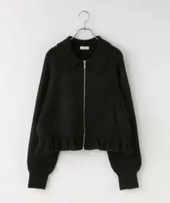 LOWRYS FARM エリニットフリルブルゾン　ブラック