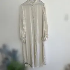 AMERI アイボリー ロングシャツワンピース　サテン