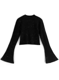 GRL ラメニットフレアスリーブショート丈トップス ［ru1209］ブラック