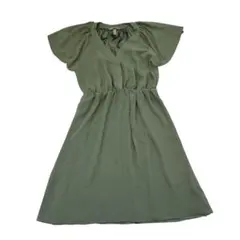 【訳あり】H&M シフォン Vネックワンピース 淡いグリーン Sサイズ