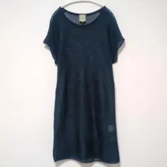 シビラ【訳あり】メッシュニットワンピース チュニック コットン100% M 青のサムネイル