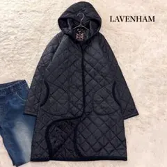 LAVENHAM フード付き キルティングコート ネイビー 38 英国製 ロング
