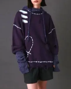 gideal. heart stitch clash knit【Purple】のサムネイル