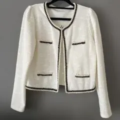 【値下げ】入学式に是非！！ホワイト ツイードジャケット 長袖オシャレ着こなせる！