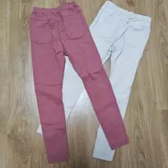 美品☆140　エニィファム　ベージュ　レッド　パンツ レギンス　ネコ ポケット