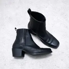 Zara メンズ　レザーヒールブーツ　ブラック　本革　26cm サイドゴア