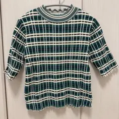 cocodeal チェック柄5分袖ニット