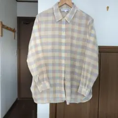 ユニクロINES DE LA FRESSANGE ベージュチェック長袖シャツ M