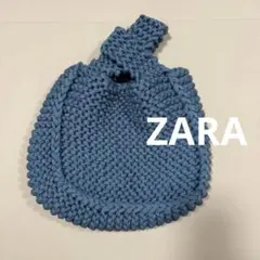 【美品】ZARA ニットバッグ 巾着 ブルー