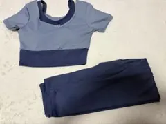 ヨガウェア セットアップ 半袖 トップス レギンスブルー