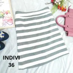 ✨日本製✨♥INDIVI♥ミニ タイトスカート（S）白/黒/ボーダー㈱ワールドのサムネイル
