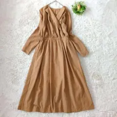 Vis ロングワンピース キャメル カシュクール 長袖 F マキシ丈 キレイめ