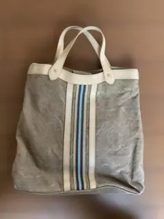 PELLE BORSA ショルダーバッグ キャンバス A4 ホワイト×グリーン PELLE BORSA ショルダーバッグ キャンバス A4 ホワイト×グリーン