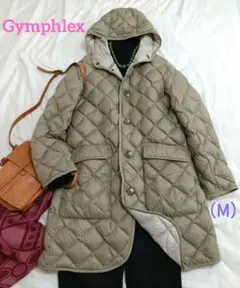 【美品】Gymphlex ハンドキルトダウンコートフード付き　オリーブグリーン