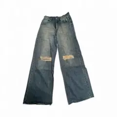 ワイドレッグダメージデニムパンツ