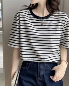 【最安値】韓国 ストライプ ボーダー 半袖 Tシャツ オーバーサイズ カジュアル