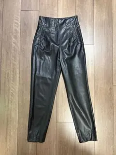 ZARA ブラック レザー スラックス XS ハイウエスト 定番