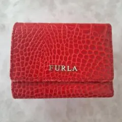 FURLA レッド クロコダイル風 三つ折り財布