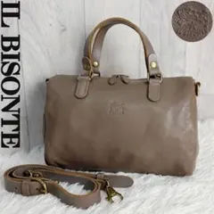 美品♡グレージュ♡イルビゾンテ ロゴ レザー 2way ミニボストンバッグ