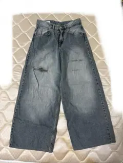 ZARA DENIM ワイドレッグ ダメージ加工 デニムパンツのサムネイル