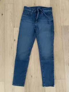 ダークブルースキニーデニムウエストリボン付き